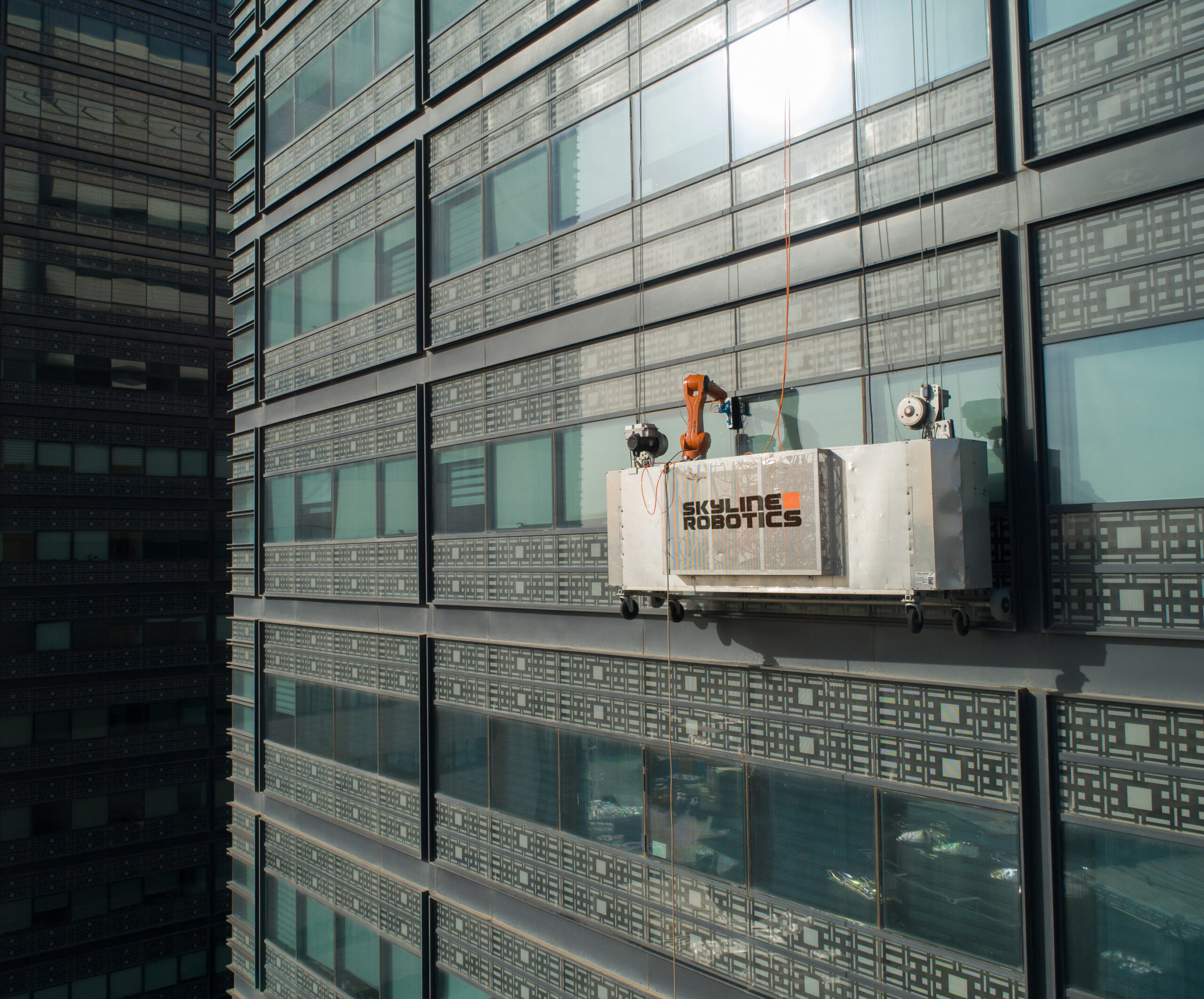 skyscrapers and cleaning robots