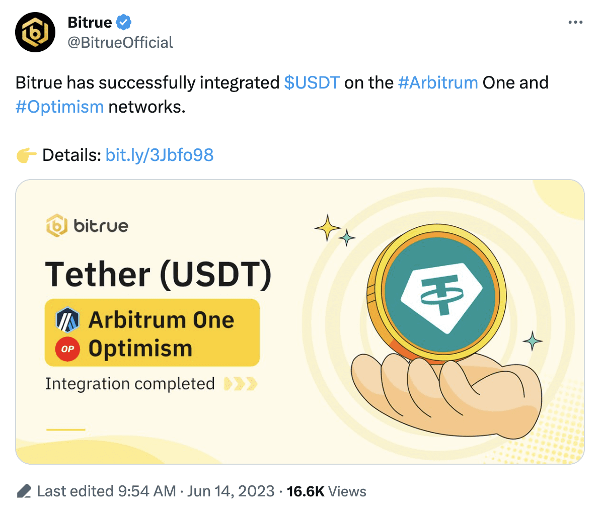 Bitrue Integrates USDT Deposits and Withdrawals on Arbitrum One and  Optimism - TechBullion