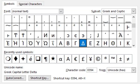 Delta symbol in word