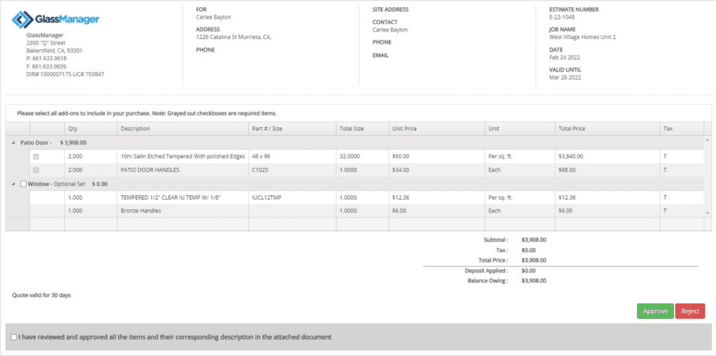 Glass Estimating Software