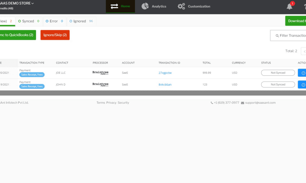 How to Seamlessly merge Braintree transactions with QuickBooks using SaasAnt PayTraQer TechBullion