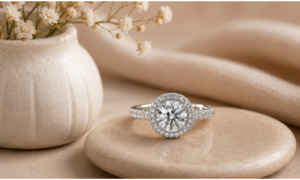 White Gold Halo Engagement Rings Stack