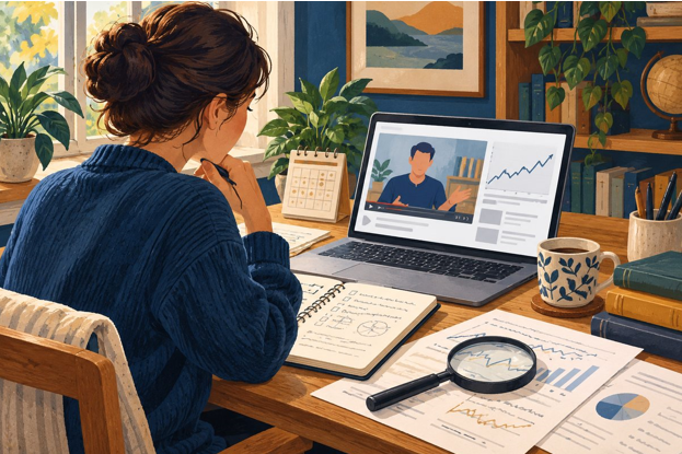 Illustration: A research trail connects a source