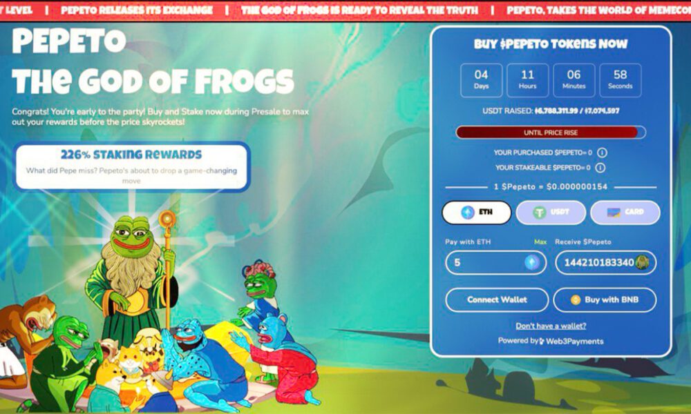 Ethereum Based Meme Coin Pepeto Presale Past .7 Million as Exchange Demo Launches