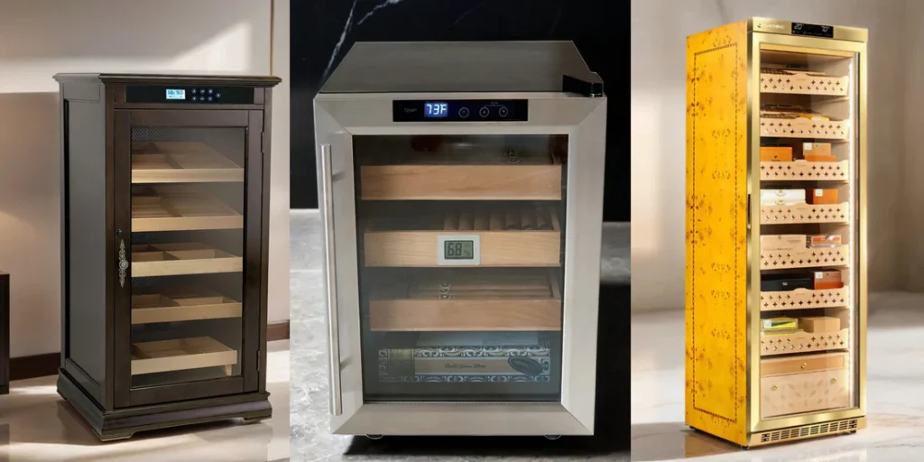 “Modern electric humidor with digital temperature and humidity control”