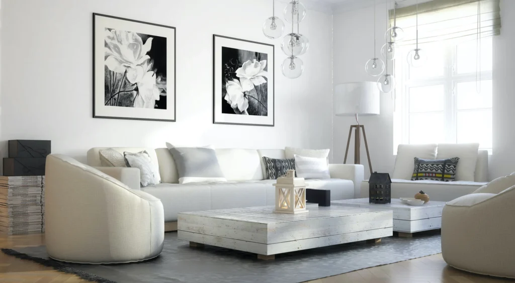 “Elegant wooden furniture in a cozy living room built to last generations”