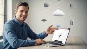 Illustration showing cloud hosting benefits, features, and business use cases