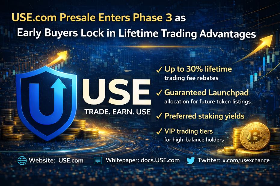 USE.com Presale Enters Phase 3 as Early Buyers Lock in Lifetime Trading Advantages