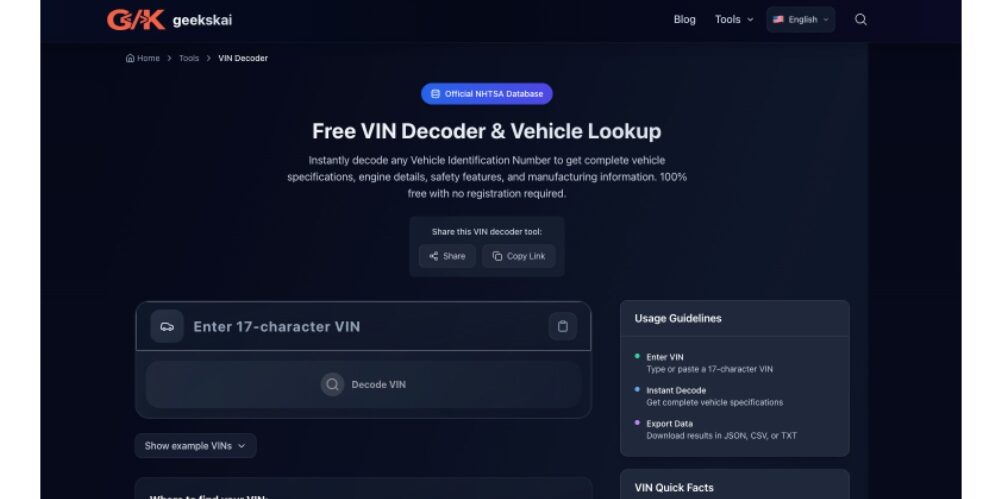 Key Features of the Geekskai VIN Decoder