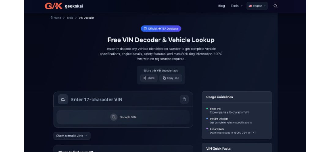 Key Features of the Geekskai VIN Decoder
