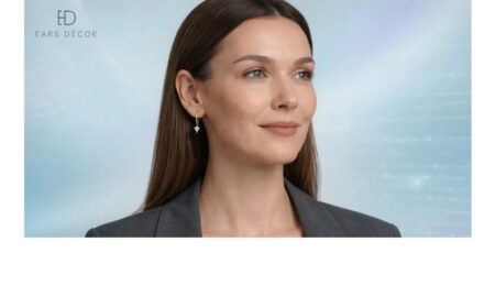 Model wearing Ears Decor diamond drop earring in a modern, minimalist style