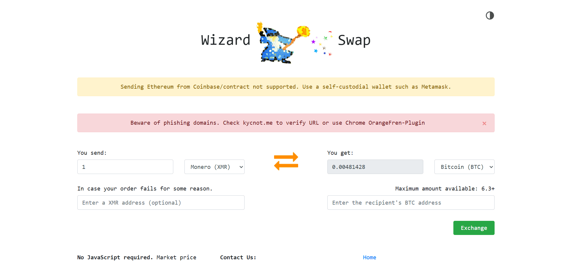 WizardSwap privacy-focused crypto swap platform specializing in Monero and anonymous coin exchanges.