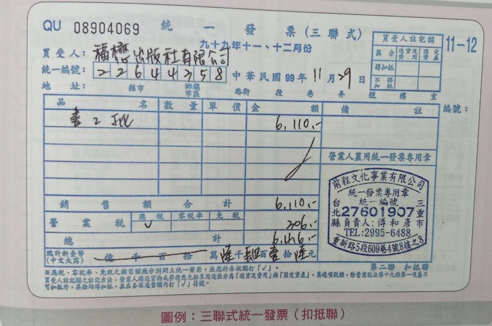 Handwritten Triplicate Invoice in Taiwan