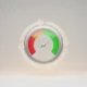 Central progress gauge with a circular feedback arrow, needle in green, on a soft neutral background symbolizing a pilot rollout.