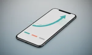 Minimalist smartphone with a clean budget line chart and translucent forecast band on a soft gray background.