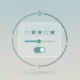 Floating feedback panel with star rating, slider, and toggle, encircled by a subtle feedback loop on a soft gradient background.