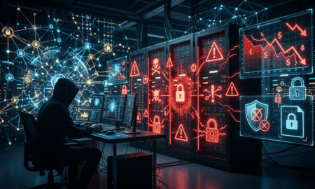 AI-driven ransomware attack encrypting corporate systems and impacting cyber insurance