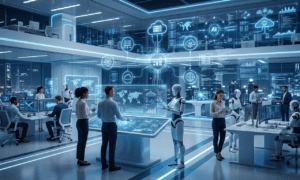 Agentic AI autonomous workers collaborating with humans in enterprise environment