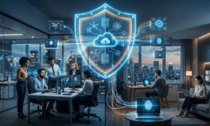 Zero Trust Architecture securing hybrid workforce with cloud and remote access protection