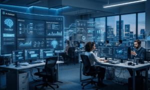 AI-powered helpdesk automating level 1 support while human agents handle complex issues