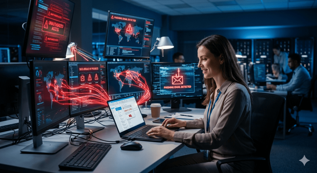 Employee insider threat causing data breach through phishing and unauthorized access