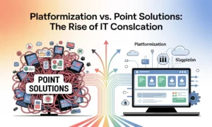 Platformization vs point solutions showing IT consolidation and unified enterprise systems