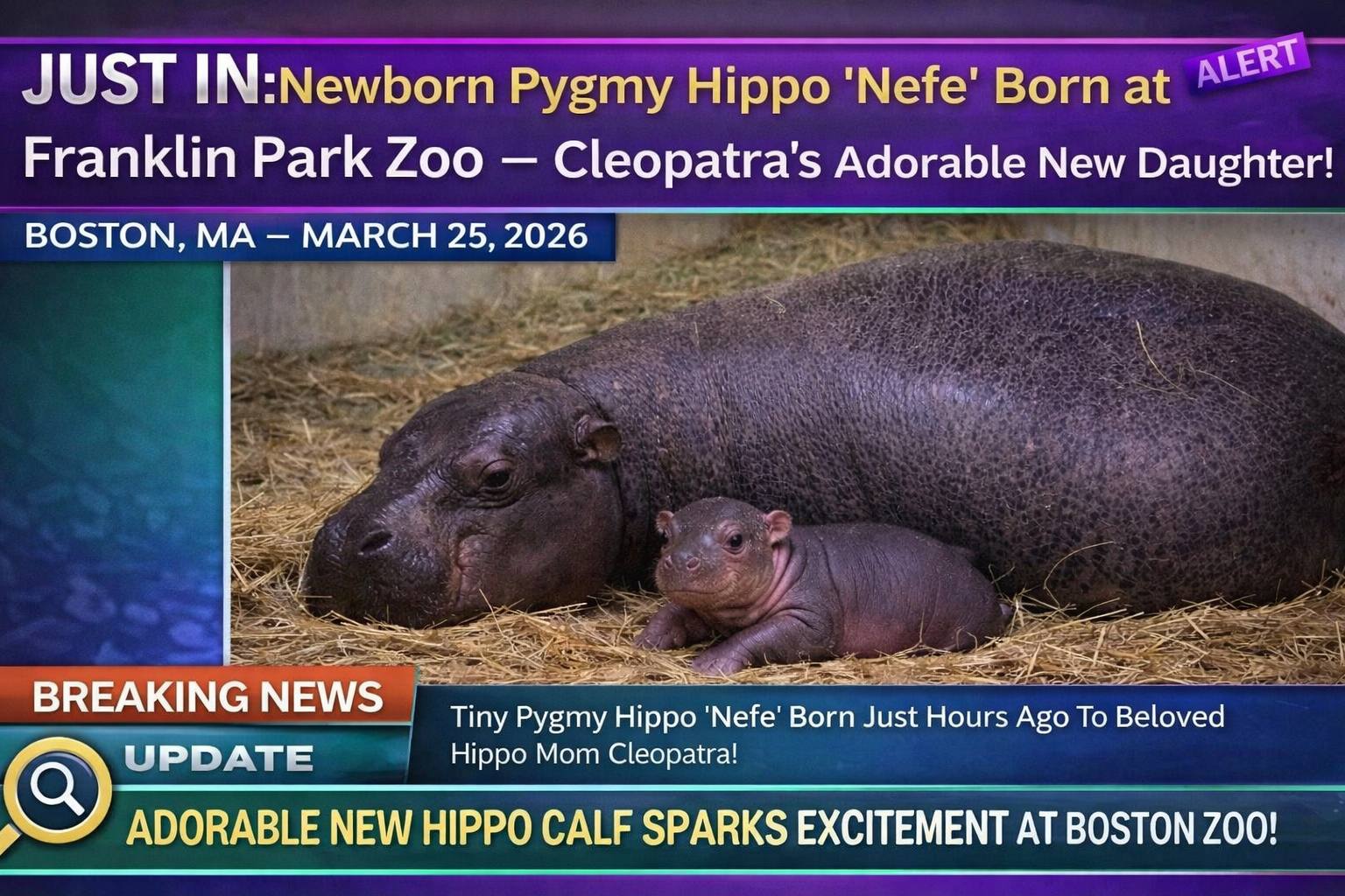 JUST IN: Newborn Pygmy Hippo “Nefe” Born at Franklin Park Zoo — Cleopatra’s Adorable New Daughter!