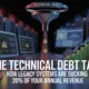 Technical debt concept showing legacy systems draining business revenue and modern technology improving efficiency