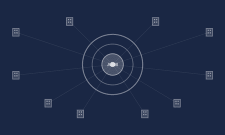 Abstract ABM technology visualization with target accounts and orchestration network