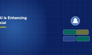 User profile icon with personalised content cards on dark blue grid