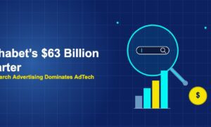 Magnifying glass over search bar with rising bar chart and dollar coin