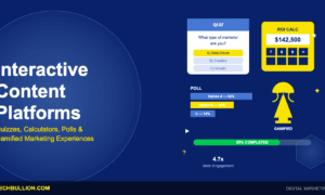 Interactive content platforms featuring quizzes, calculators, polls, and gamified marketing experiences