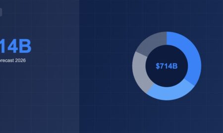 Infographic displaying MarTech industry valued at 714 billion dollars in 2026 with global data visualization
