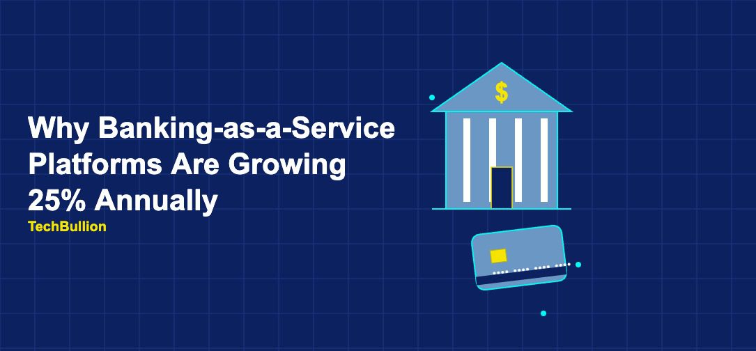 Banking-as-a-Service platforms growth illustration with bank building and bank card