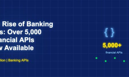 Code brackets with 5000 plus count representing banking API availability