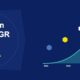 Exponential growth curve with 36.5% CAGR badge and blockchain blocks on dark navy background