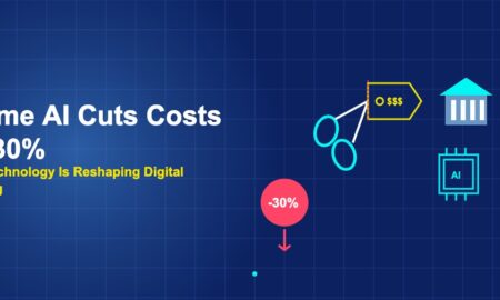 Scissors cutting price tag with AI chip and digital bank