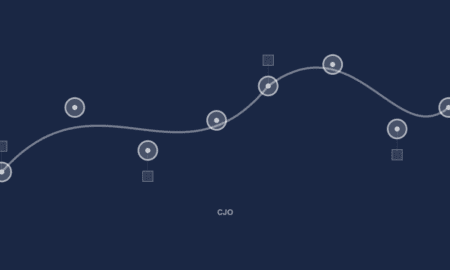 Abstract customer journey orchestration visualization with touchpoint nodes and cross-channel paths