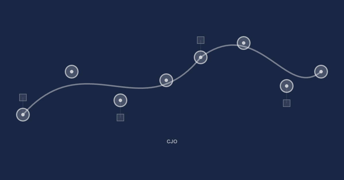Abstract customer journey orchestration visualization with touchpoint nodes and cross-channel paths
