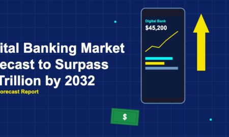 Phone with digital banking dashboard and growth arrow