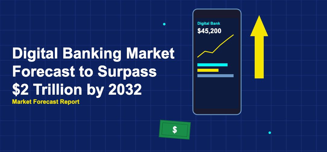 Phone with digital banking dashboard and growth arrow