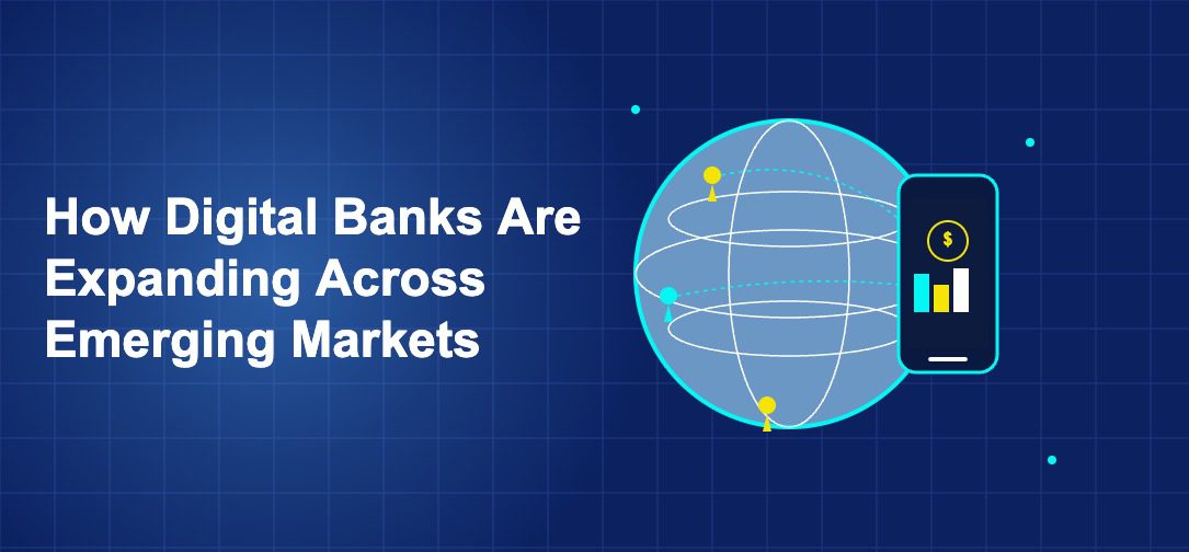 Large globe with location pins and smartphone with banking interface