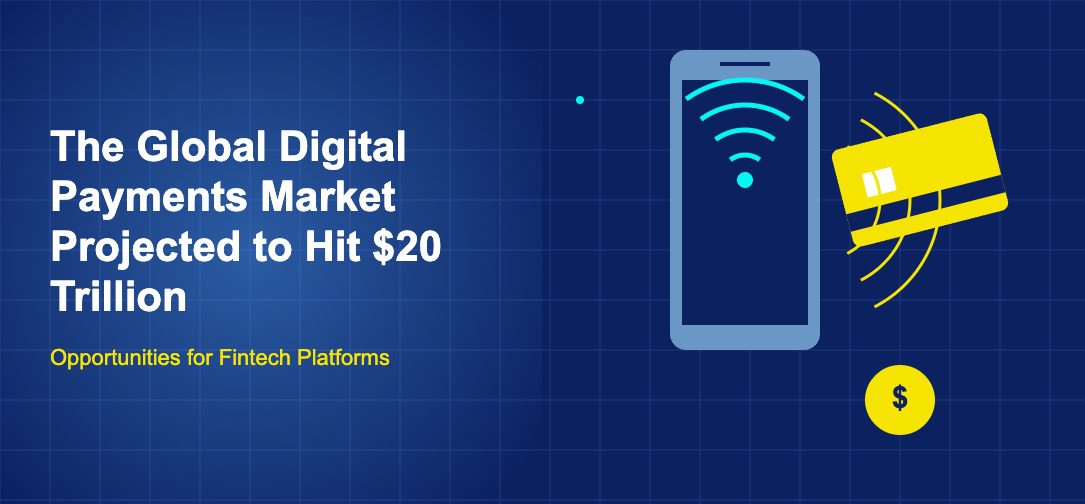 Dark blue illustration with large smartphone with contactless payment waves and tilted yellow credit card