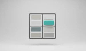 Minimal 2x2 board with blank cards; one elevated, highlighted card signals top priority and momentum.