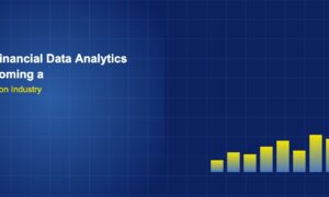 Rising analytics bar chart with gradient colors on dark blue grid background