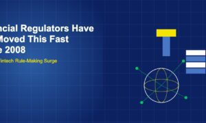 Golden gavel with stacked rule books, a globe with latitude lines, and green regulation network dots