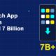 Phone with fintech app grid and 7B+ download count