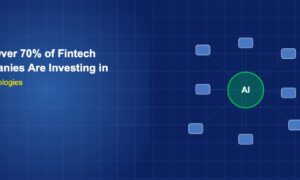 Central AI node connected to company blocks in network pattern on dark blue grid