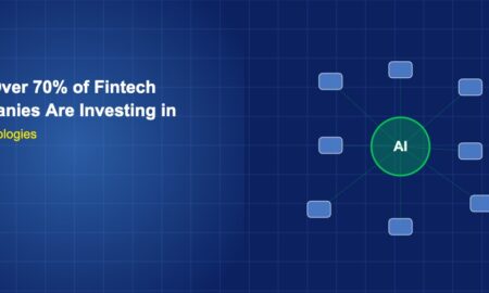 Central AI node connected to company blocks in network pattern on dark blue grid