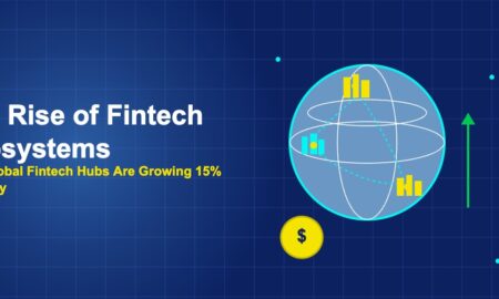 Globe with city building clusters connected by dashed lines and green growth arrow